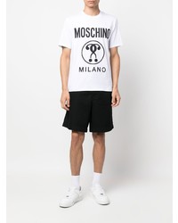 weißes und schwarzes bedrucktes T-Shirt mit einem Rundhalsausschnitt von Moschino