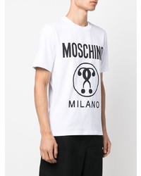 weißes und schwarzes bedrucktes T-Shirt mit einem Rundhalsausschnitt von Moschino