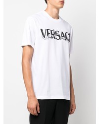 weißes und schwarzes bedrucktes T-Shirt mit einem Rundhalsausschnitt von Versace