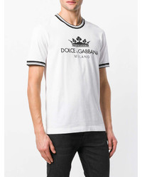 weißes und schwarzes bedrucktes T-Shirt mit einem Rundhalsausschnitt von Dolce & Gabbana