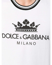 weißes und schwarzes bedrucktes T-Shirt mit einem Rundhalsausschnitt von Dolce & Gabbana