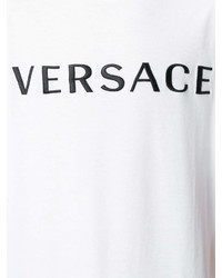 weißes und schwarzes bedrucktes T-Shirt mit einem Rundhalsausschnitt von Versace