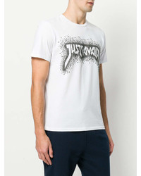 weißes und schwarzes bedrucktes T-Shirt mit einem Rundhalsausschnitt von Just Cavalli