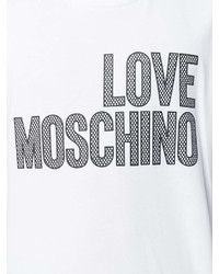 weißes und schwarzes bedrucktes T-Shirt mit einem Rundhalsausschnitt von Love Moschino