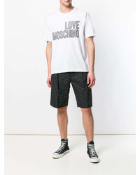 weißes und schwarzes bedrucktes T-Shirt mit einem Rundhalsausschnitt von Love Moschino