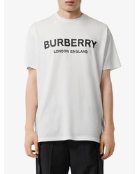 weißes und schwarzes bedrucktes T-Shirt mit einem Rundhalsausschnitt von Burberry