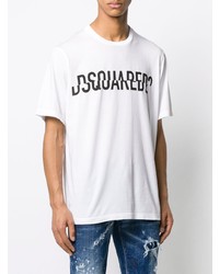 weißes und schwarzes bedrucktes T-Shirt mit einem Rundhalsausschnitt von DSQUARED2