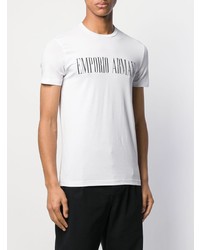 weißes und schwarzes bedrucktes T-Shirt mit einem Rundhalsausschnitt von Emporio Armani