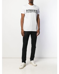 weißes und schwarzes bedrucktes T-Shirt mit einem Rundhalsausschnitt von DSQUARED2