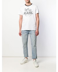 weißes und schwarzes bedrucktes T-Shirt mit einem Rundhalsausschnitt von Karl Lagerfeld