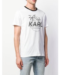 weißes und schwarzes bedrucktes T-Shirt mit einem Rundhalsausschnitt von Karl Lagerfeld