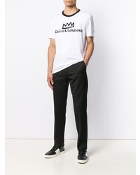 weißes und schwarzes bedrucktes T-Shirt mit einem Rundhalsausschnitt von Dolce & Gabbana