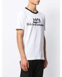 weißes und schwarzes bedrucktes T-Shirt mit einem Rundhalsausschnitt von Dolce & Gabbana