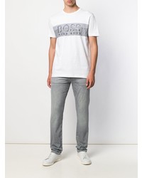 weißes und schwarzes bedrucktes T-Shirt mit einem Rundhalsausschnitt von BOSS HUGO BOSS