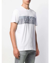 weißes und schwarzes bedrucktes T-Shirt mit einem Rundhalsausschnitt von BOSS HUGO BOSS