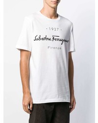 weißes und schwarzes bedrucktes T-Shirt mit einem Rundhalsausschnitt von Salvatore Ferragamo