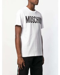 weißes und schwarzes bedrucktes T-Shirt mit einem Rundhalsausschnitt von Moschino