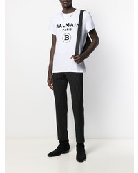 weißes und schwarzes bedrucktes T-Shirt mit einem Rundhalsausschnitt von Balmain