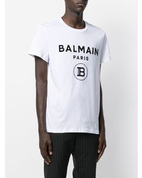 weißes und schwarzes bedrucktes T-Shirt mit einem Rundhalsausschnitt von Balmain