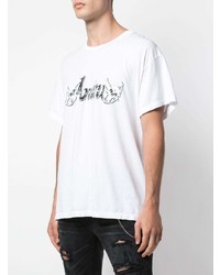 weißes und schwarzes bedrucktes T-Shirt mit einem Rundhalsausschnitt von Amiri