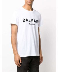 weißes und schwarzes bedrucktes T-Shirt mit einem Rundhalsausschnitt von Balmain