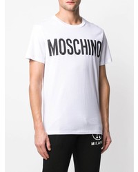 weißes und schwarzes bedrucktes T-Shirt mit einem Rundhalsausschnitt von Moschino