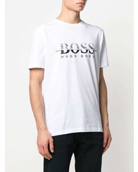 weißes und schwarzes bedrucktes T-Shirt mit einem Rundhalsausschnitt von BOSS