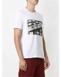 weißes und schwarzes bedrucktes T-Shirt mit einem Rundhalsausschnitt von Armani Exchange