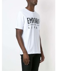 weißes und schwarzes bedrucktes T-Shirt mit einem Rundhalsausschnitt von Emporio Armani