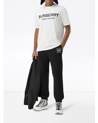 weißes und schwarzes bedrucktes T-Shirt mit einem Rundhalsausschnitt von Burberry