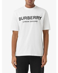 weißes und schwarzes bedrucktes T-Shirt mit einem Rundhalsausschnitt von Burberry