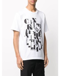 weißes und schwarzes bedrucktes T-Shirt mit einem Rundhalsausschnitt von White Mountaineering