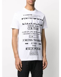 weißes und schwarzes bedrucktes T-Shirt mit einem Rundhalsausschnitt von VERSACE JEANS COUTURE