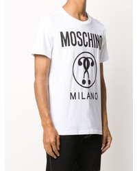 weißes und schwarzes bedrucktes T-Shirt mit einem Rundhalsausschnitt von Moschino