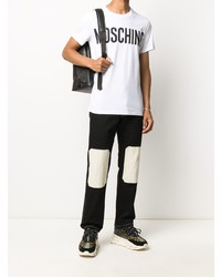 weißes und schwarzes bedrucktes T-Shirt mit einem Rundhalsausschnitt von Moschino