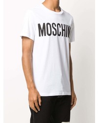 weißes und schwarzes bedrucktes T-Shirt mit einem Rundhalsausschnitt von Moschino