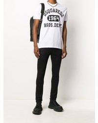 weißes und schwarzes bedrucktes T-Shirt mit einem Rundhalsausschnitt von DSQUARED2