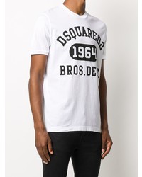 weißes und schwarzes bedrucktes T-Shirt mit einem Rundhalsausschnitt von DSQUARED2