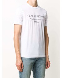 weißes und schwarzes bedrucktes T-Shirt mit einem Rundhalsausschnitt von Giorgio Armani