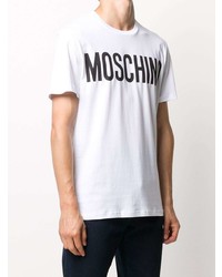 weißes und schwarzes bedrucktes T-Shirt mit einem Rundhalsausschnitt von Moschino