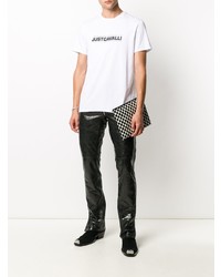 weißes und schwarzes bedrucktes T-Shirt mit einem Rundhalsausschnitt von Just Cavalli