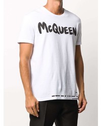 weißes und schwarzes bedrucktes T-Shirt mit einem Rundhalsausschnitt von Alexander McQueen