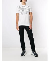 weißes und schwarzes bedrucktes T-Shirt mit einem Rundhalsausschnitt von Emporio Armani