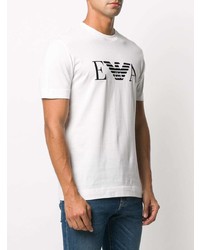 weißes und schwarzes bedrucktes T-Shirt mit einem Rundhalsausschnitt von Emporio Armani