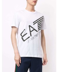 weißes und schwarzes bedrucktes T-Shirt mit einem Rundhalsausschnitt von Ea7 Emporio Armani