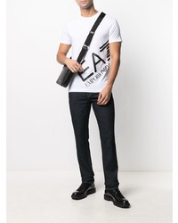 weißes und schwarzes bedrucktes T-Shirt mit einem Rundhalsausschnitt von Emporio Armani