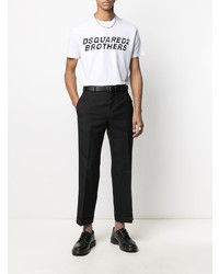 weißes und schwarzes bedrucktes T-Shirt mit einem Rundhalsausschnitt von DSQUARED2