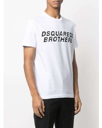 weißes und schwarzes bedrucktes T-Shirt mit einem Rundhalsausschnitt von DSQUARED2