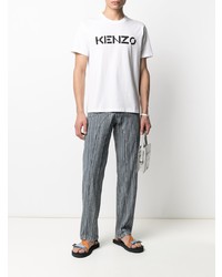 weißes und schwarzes bedrucktes T-Shirt mit einem Rundhalsausschnitt von Kenzo