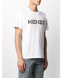 weißes und schwarzes bedrucktes T-Shirt mit einem Rundhalsausschnitt von Kenzo